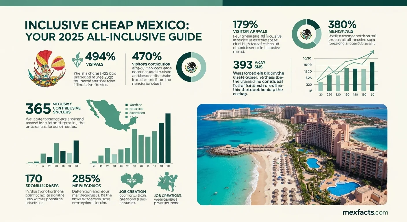 Infographic with statistics and data about tourism growth in Mexico related to all-inclusive resorts.