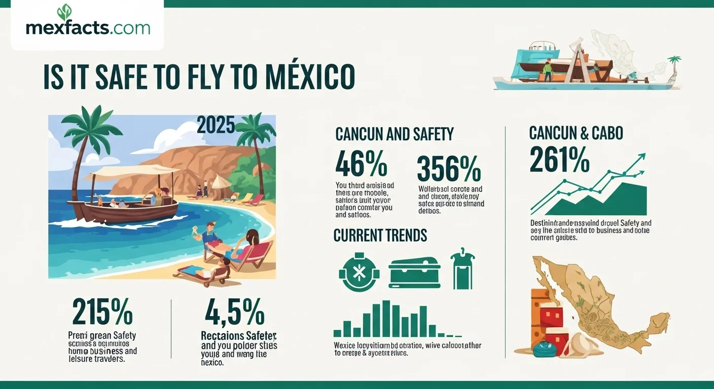 Infographic showing positive statistics about tourism safety in Mexico for an international audience.