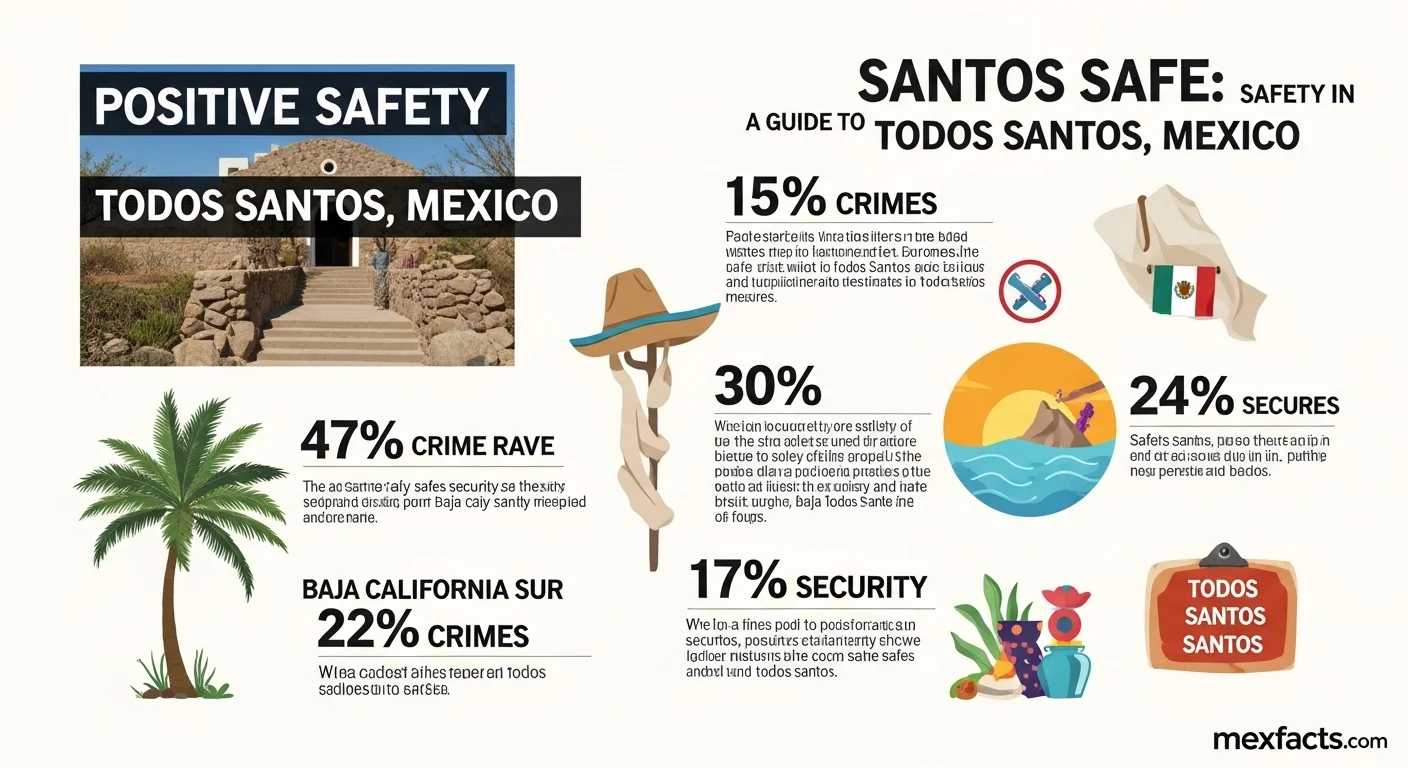 An infographic displaying positive safety statistics and facts about Baja California Sur, relevant to the safety of Todos Santos.
