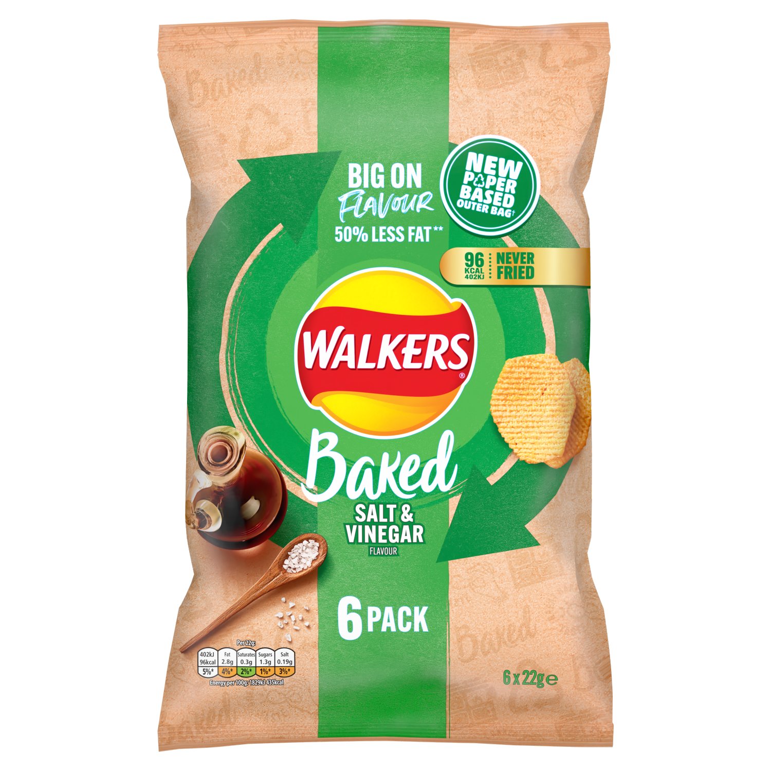 Walkers Baked Salt & Vinegar Crisps 6 Pack (22 g)