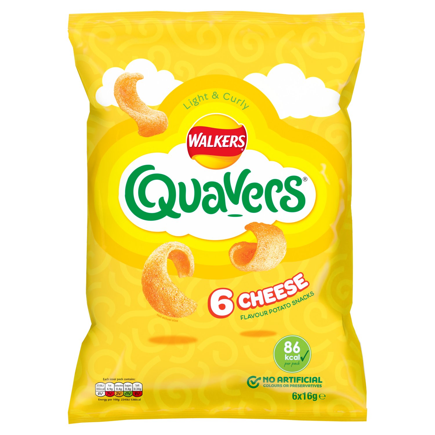 Walkers Quavers Cheese Flavour Crisps 6 Pack (16 g)