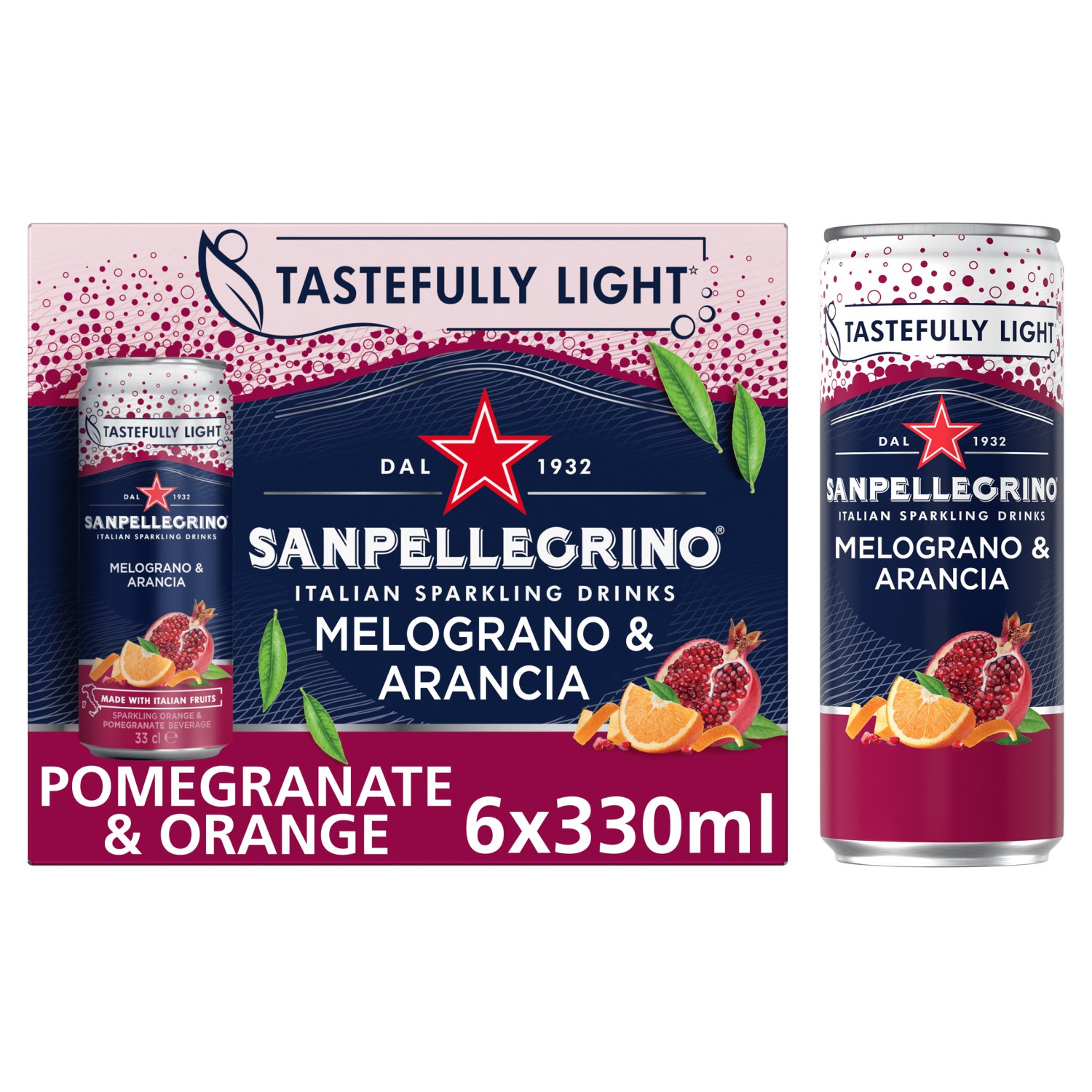 San Pellegrino Pomegranate & Orange 6 Pack Cans (330 ml)