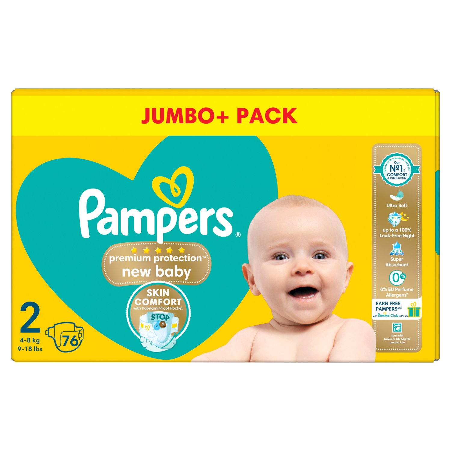 Pampers New Baby Size 2 Nappies Jumbo+ Pack (76 Piece)