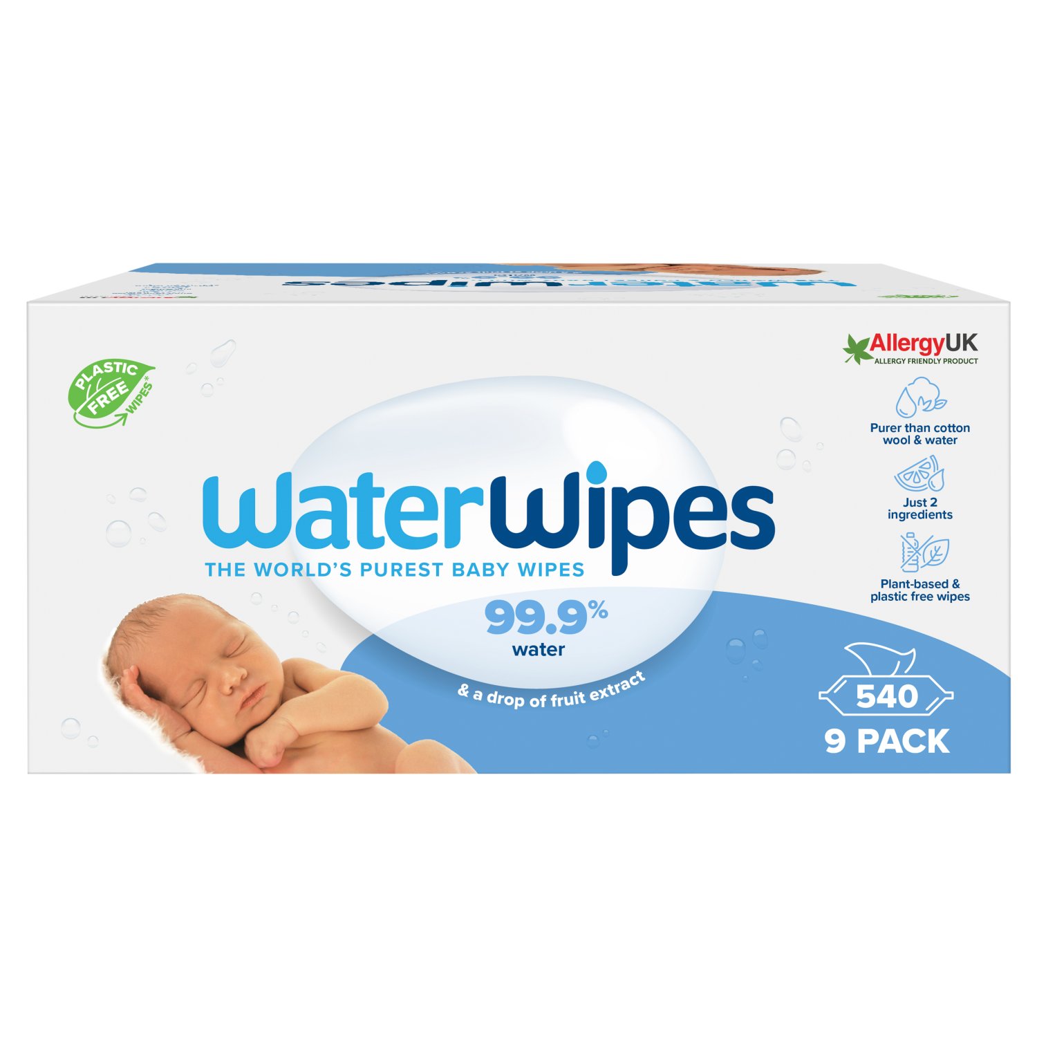 WaterWipes Biodegradable Original Baby Wipes 9 Pack (60 Piece)