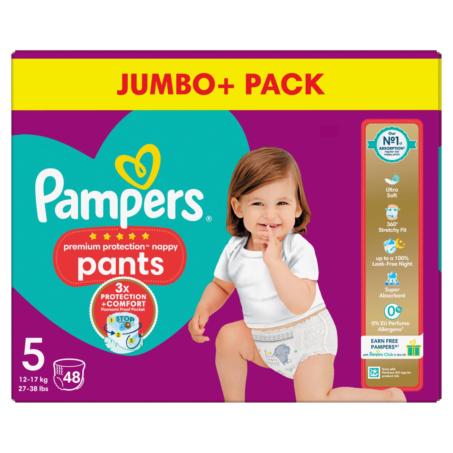 Pampers Premium Protection Nappy Pants Size 5 Jumbo+ Pack (48 Piece
