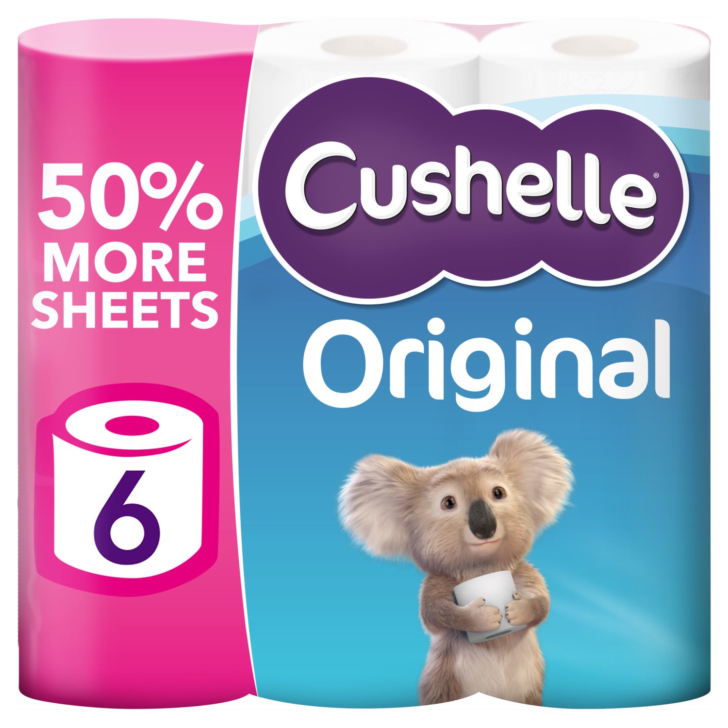 Cushelle Original 50% Longer Toilet Tissue 6 Equals 9 Regular Rolls (6 Roll)