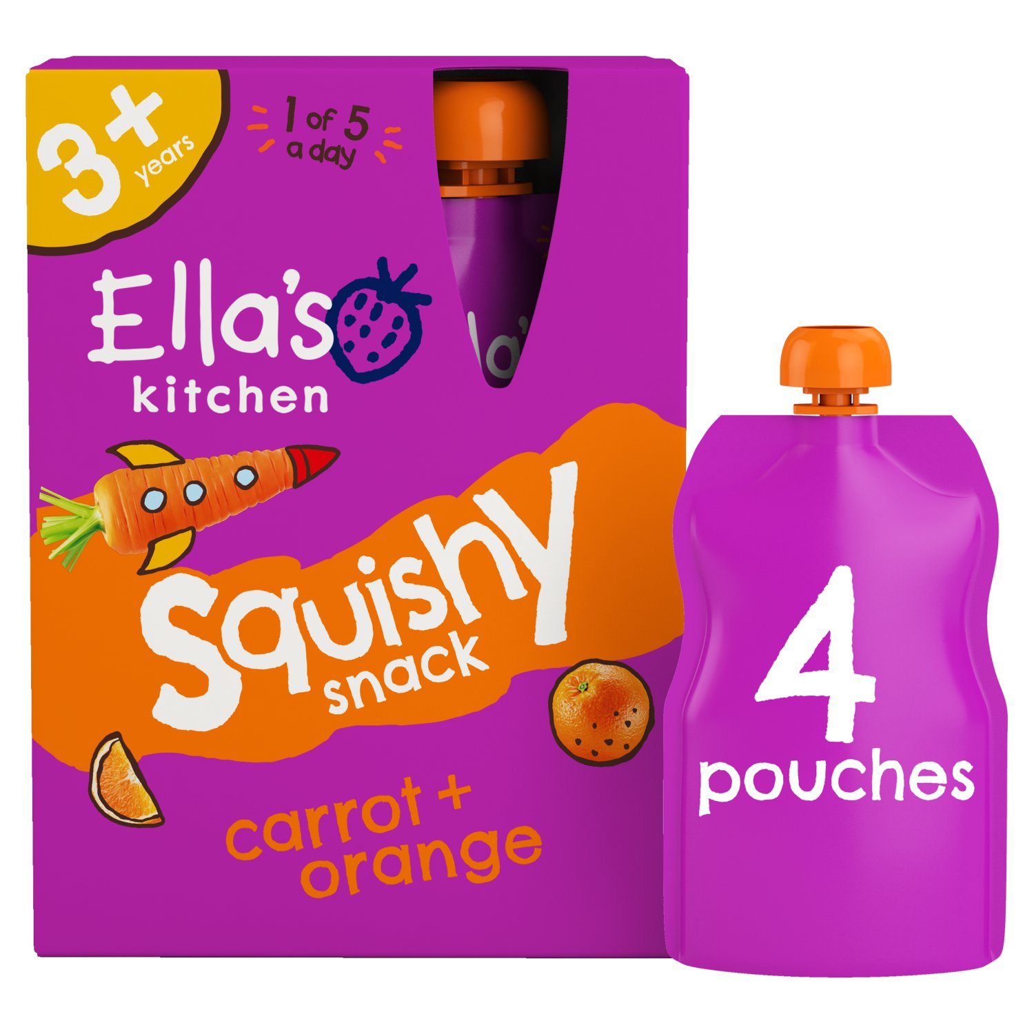 Ella's Carrot and Orange Squishy Snack 3+ 4 Pack (100 g)