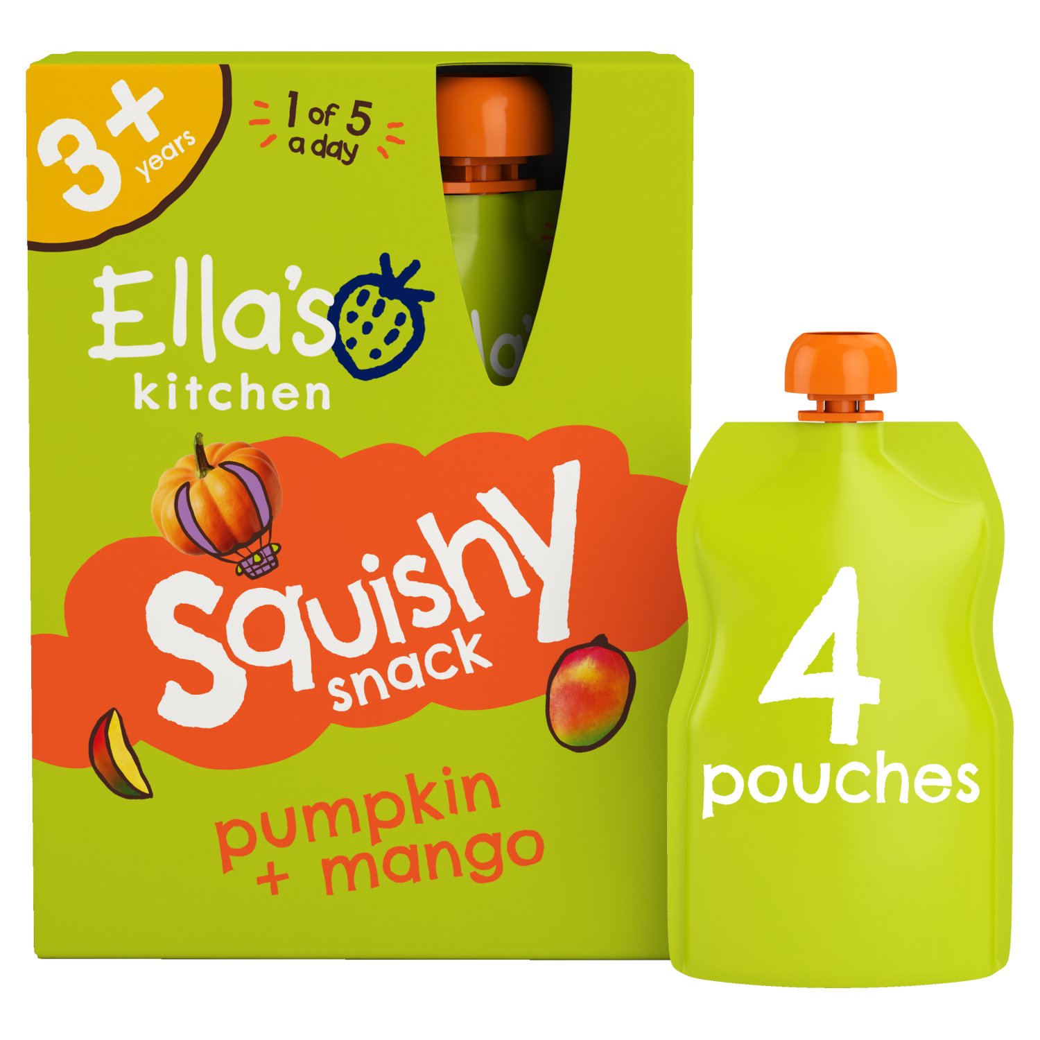 Ella's Mango and Pumpkin Squishy Snack 3+ 4Pack (100 g)