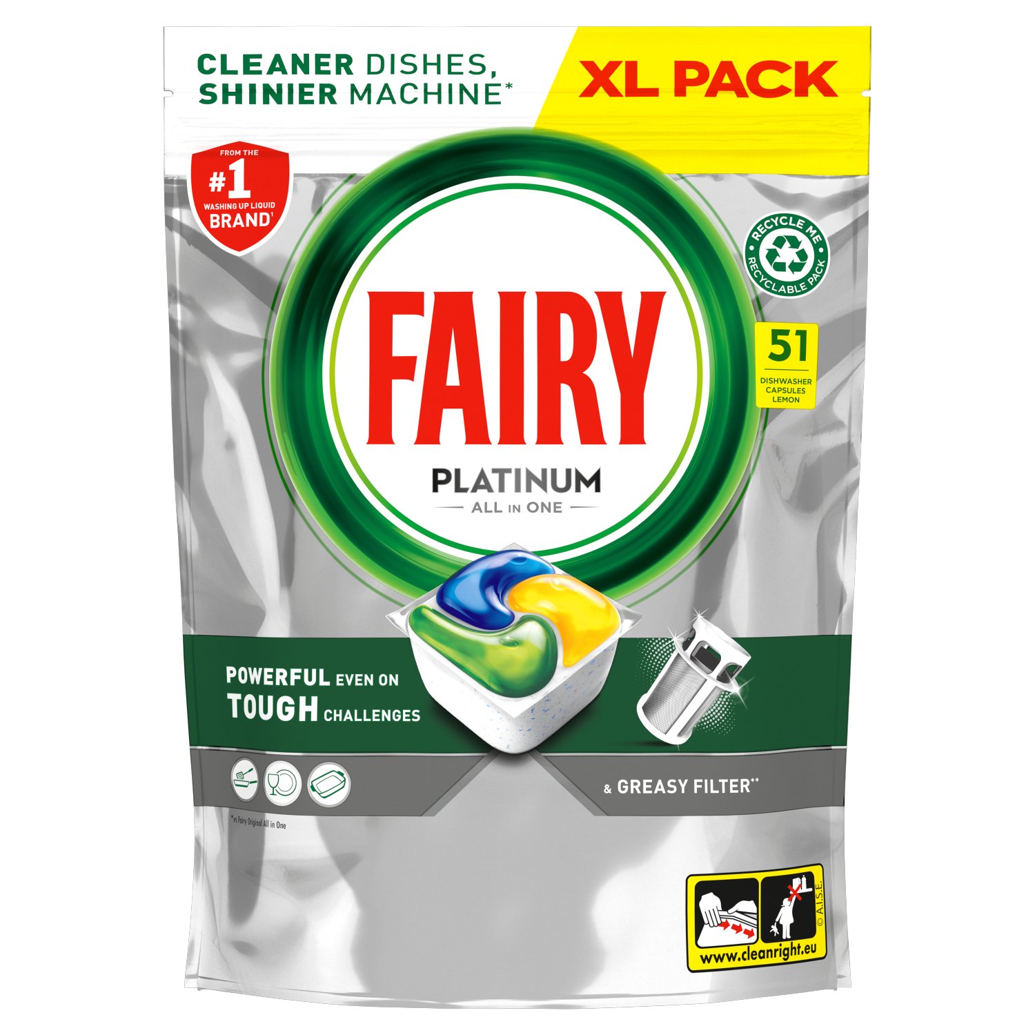 Fairy Platinum All in One Lemon Dishwashing Tablets (51 Piece)