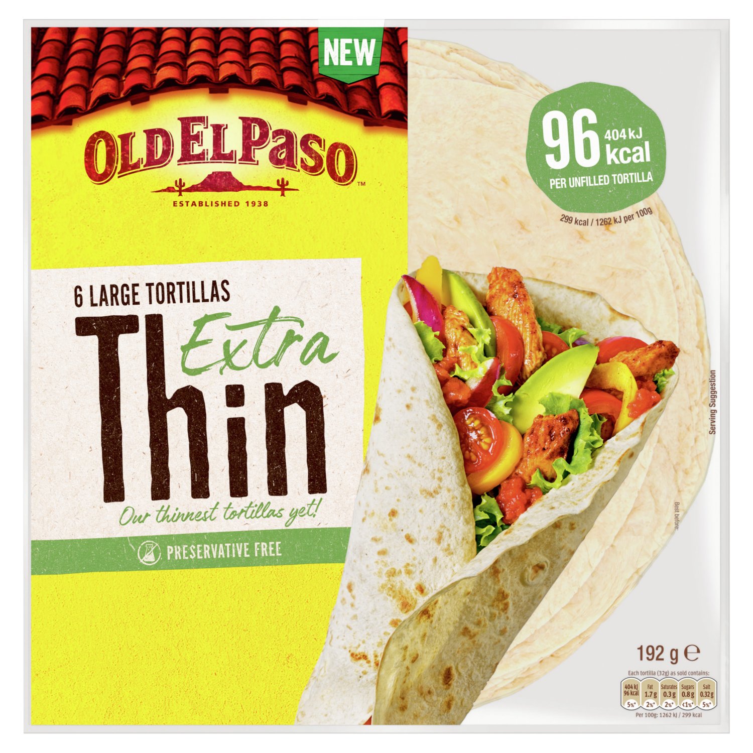 Old El Paso Extra Thin LArge Tortillas 6 Pack (192 g)