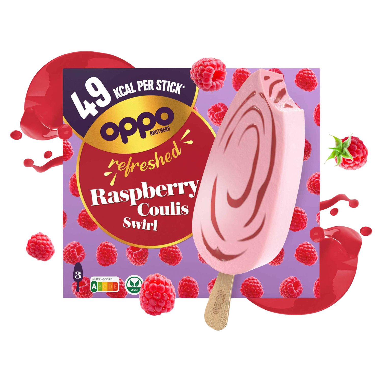 Oppo Raspberry Coulis Swirl Ice Cream Stick 3 Pack (63 g)