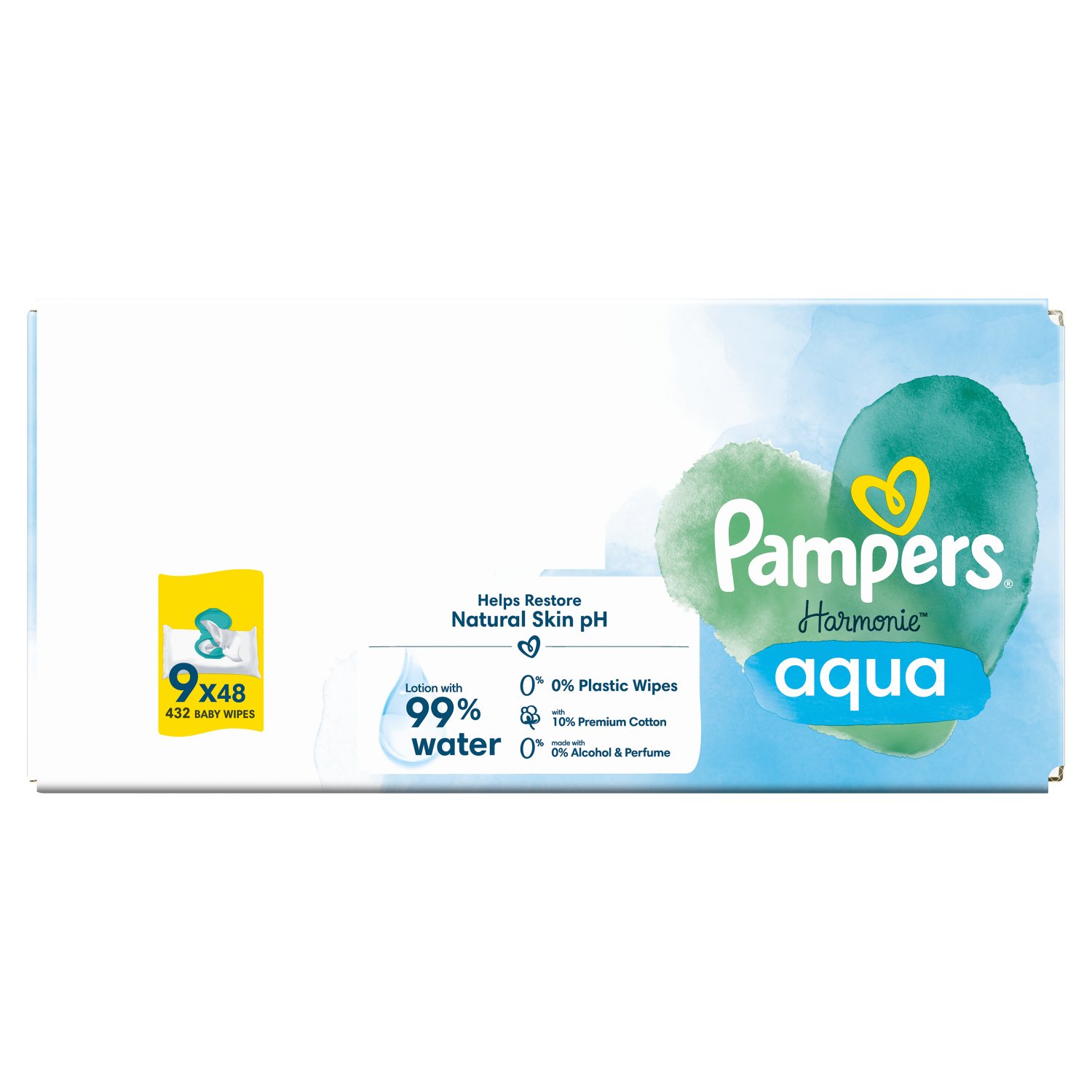 Pampers Harmonie Aqua Plastic Free Baby Wipes 9 Pack (48 Piece)