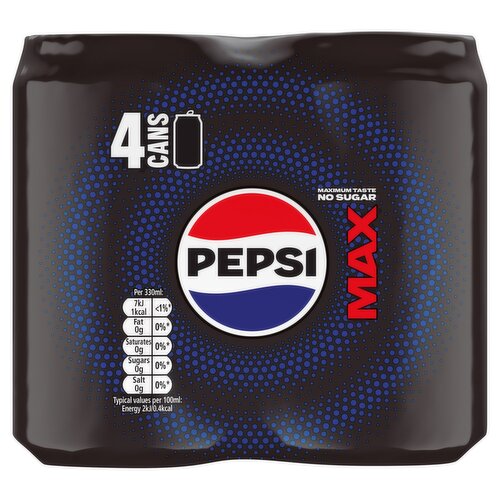 Pepsi Max No Sugar Cola Cans 4 Pack (330 ml)