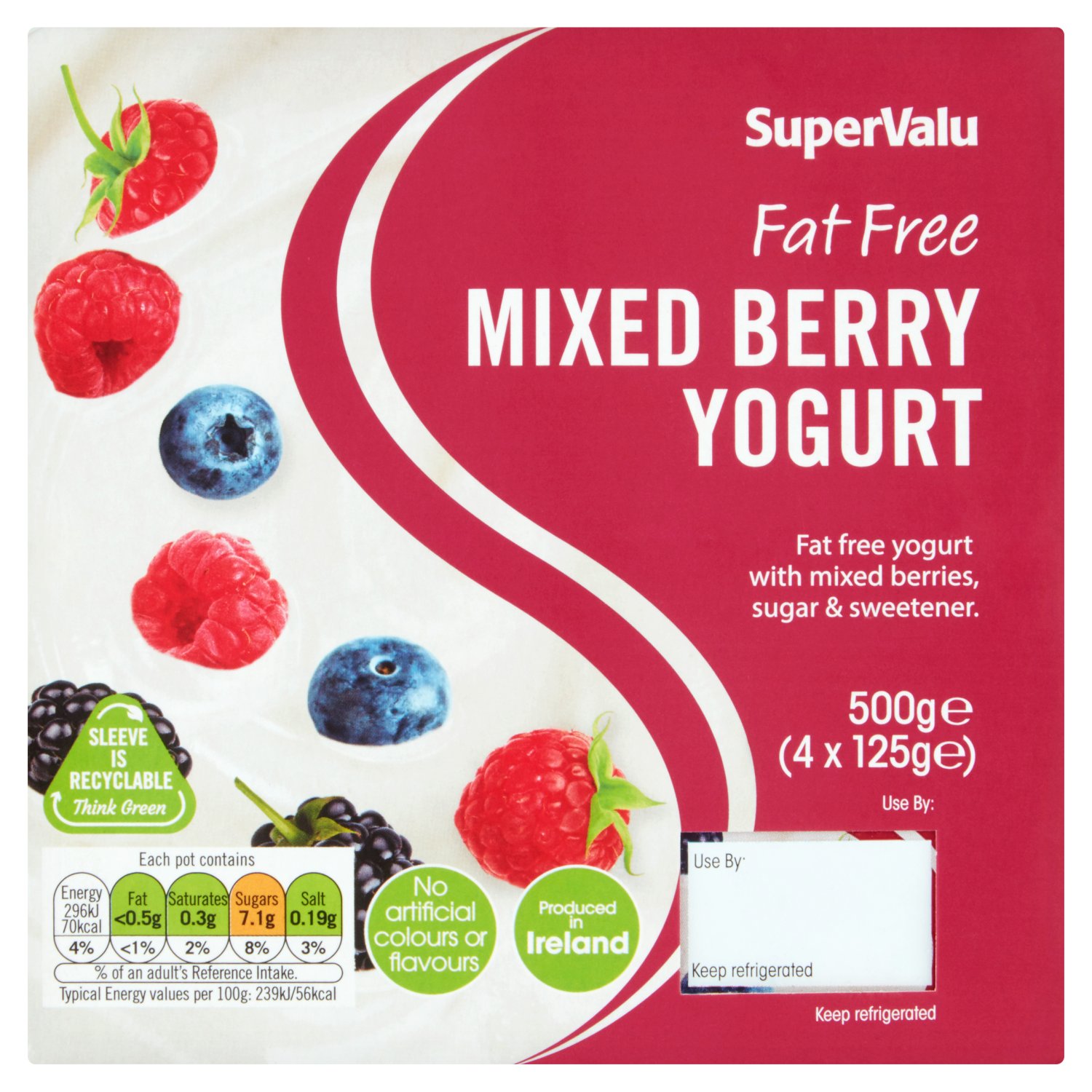 SuperValu Fat Free Mixed Berry Yogurt 4 Pack (125 g)
