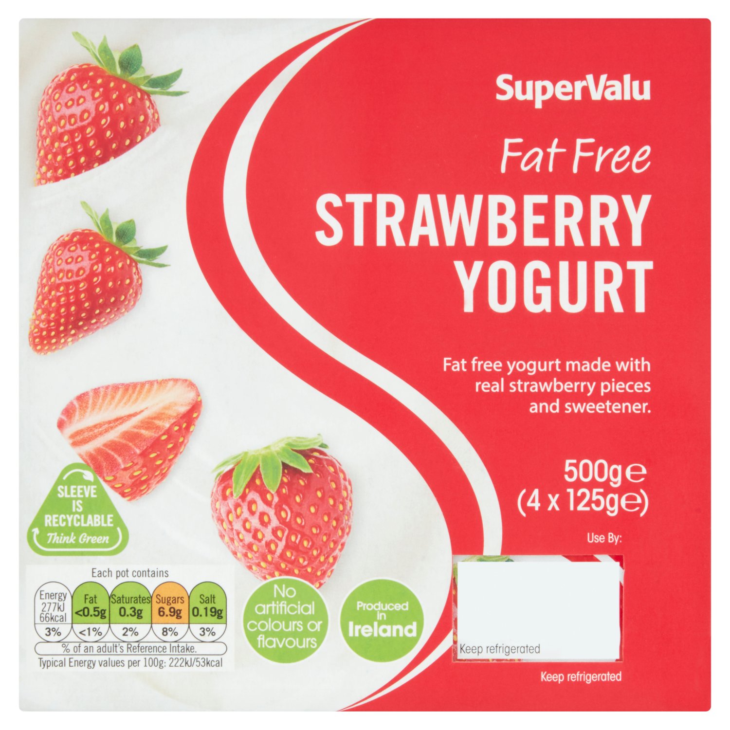 SuperValu Fat Free Srawberry Yogurt 4 Pack (125 g)