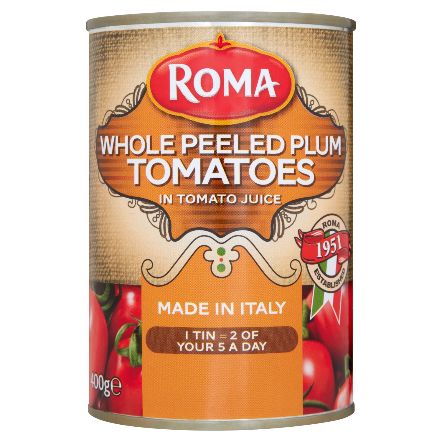 Roma Tomatoes Whole Peeled (400 g)