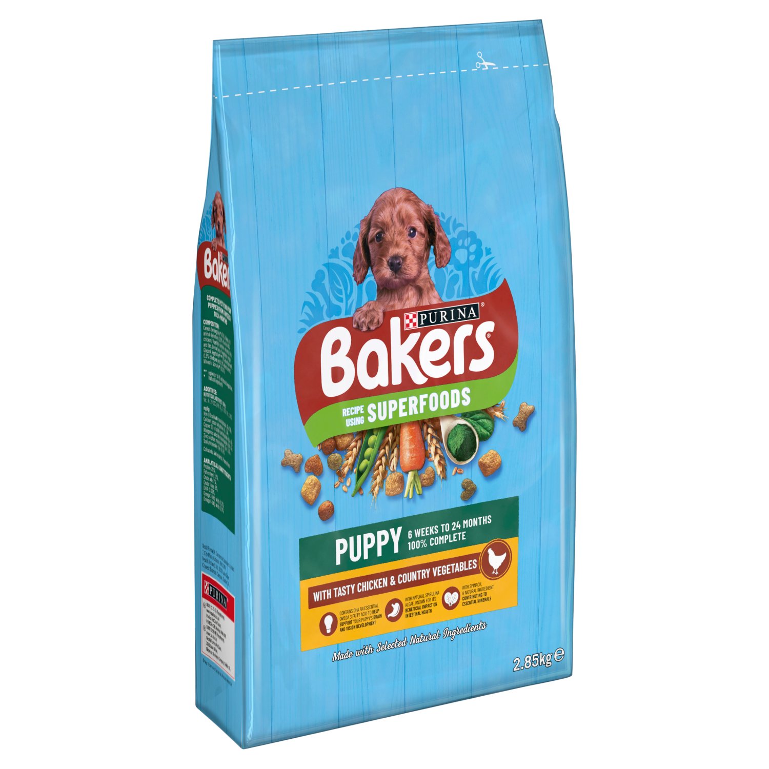 The Bakers® story begins way back in 1851 when Edward Baker set up a family flour business. Fast forward to 1991 when BAKERS® Complete was launched, because Edward Baker believed that dry dog food should be every bit as tasty as it is nutritious. Our recipe has been made with a variety of tender* meaty chunks & wholegrains for quality, tasty goodness. Each meal contains the every day nutrients your dog needs to get on with all the playful & cheeky things that happy & healthy BAKERS® dogs do!
*softness varying with time.