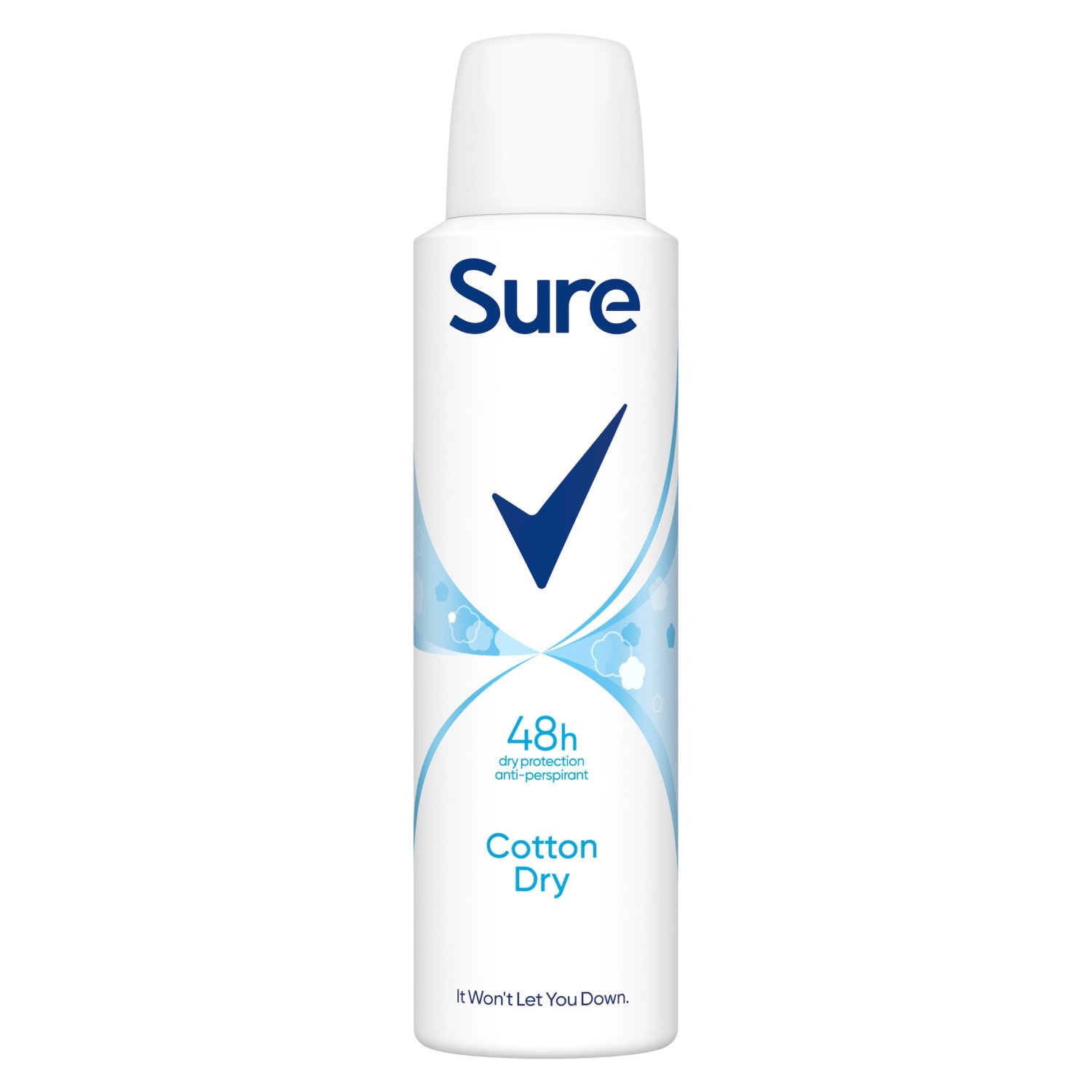 Sure Cotton Dry Anti-perspirant Deodorant Aerosol 150 ml is designed to provide 48-hour protection against sweat and odour with an alcohol-free* formula, so you can feel fresh, dry and protected all day long without irritation. This anti-perspirant deodorant spray has a light, clean fragrance inspired by fresh cotton sheets, so you can have the confidence to keep moving all day long whilst feeling fresh and dry. That soft, fresh scent of cotton stays with you no matter how hard you push yourself. Sure Cotton Dry anti-perspirant deodorant contains Sure’s innovative MotionSense technology which releases a burst of clean, fresh fragrance when you need it most. It works like this: unique microcapsules sit on the surface of your skin. When you move, friction breaks the microcapsules releasing more fragrance. So, the more you move, the more it protects. Get all-day freshness and 48 hour protection morning to night with Sure Cotton Dry Anti-Perspirant Deodorant Aerosol to keep sweat and odour at bay. When you work hard, Sure works harder. Sure. It won’t let you down. How to use: Firstly, shake the anti-perspirant deodorant can. Then hold it 15 centimetres away from your underarm and spray evenly in a well-ventilated area. Avoid contact with eyes and broken skin. *ethyl alcohol
