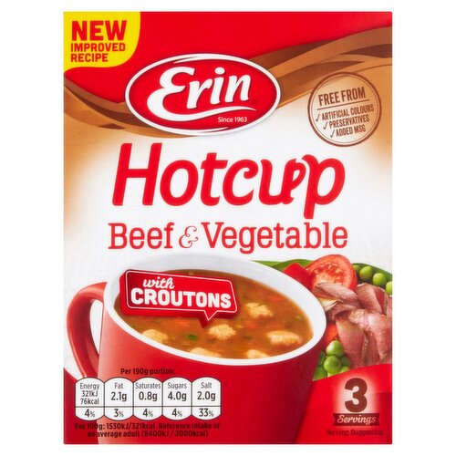 Erin Hotcup Beef & Vegetable with Croutons Soup 3 Pack (63 g)