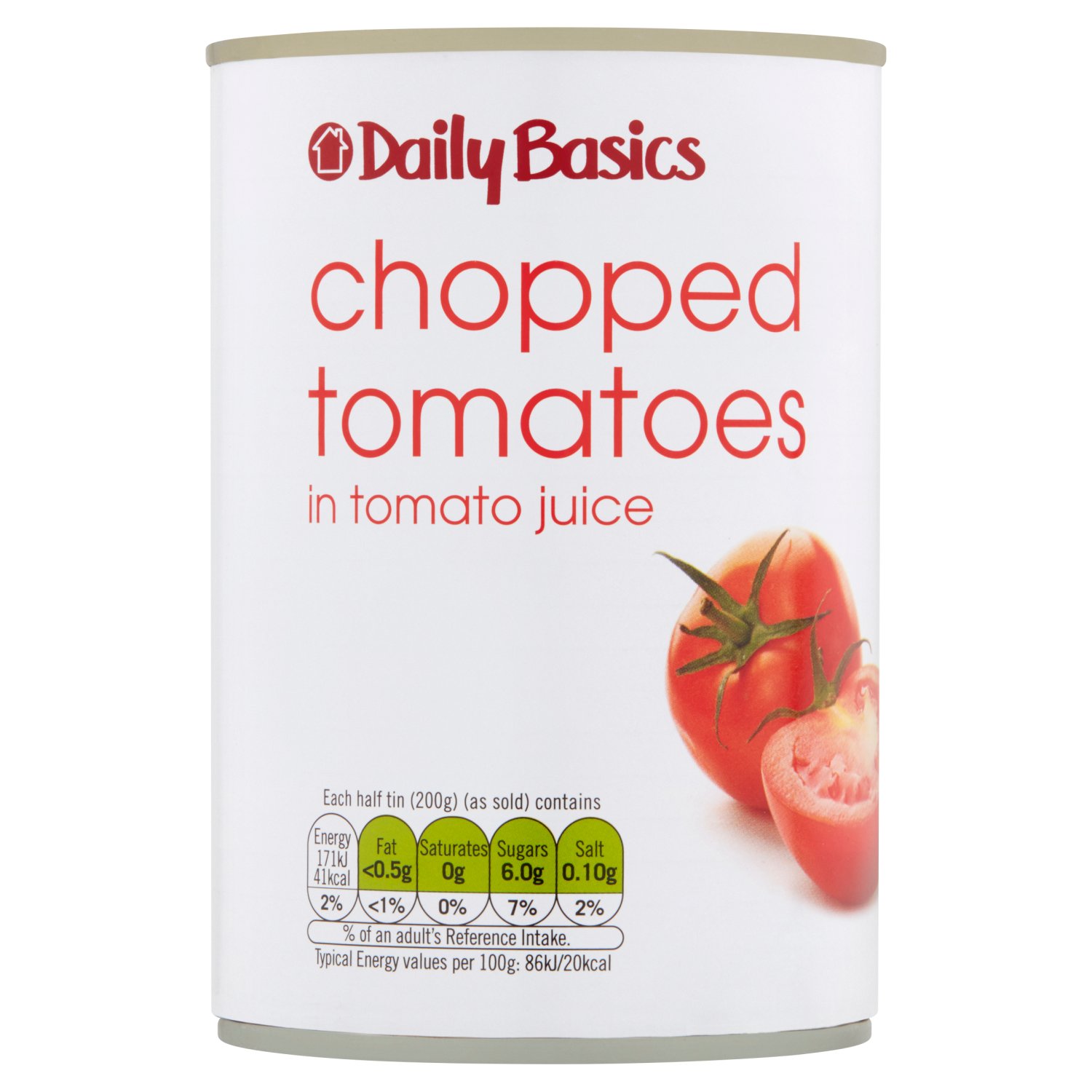 1 of 5 a day* It is recommended that we eat at least 5 portions of fruit and vegetables every day to maintain a healthy lifestyle. * 80g of DB Chopped Tomatoes equals one of your five a day.