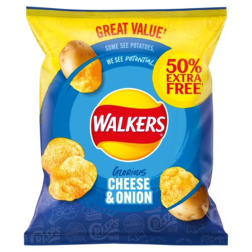 Walkers Cheese & Onion Crisps 50 Extra Free Bag (33 g) Storefront EN