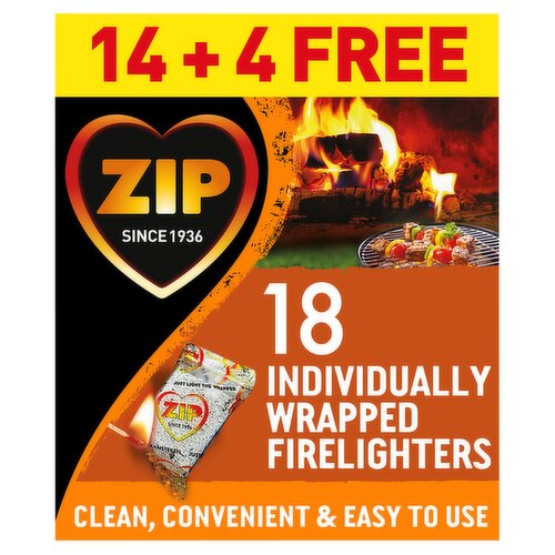 Zip Individually Wrapped Firelighters 14 Plus 4 Free (18 Pack)