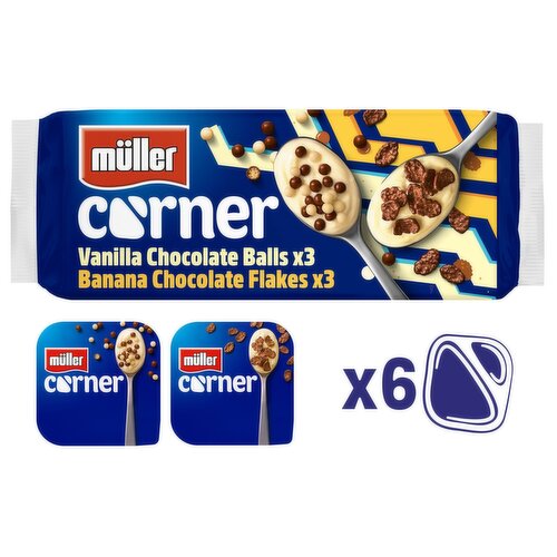 Muller Corner Vanilla and Banana Yogurts with Chocolate Balls and Flakes 6 Pack (124 g)