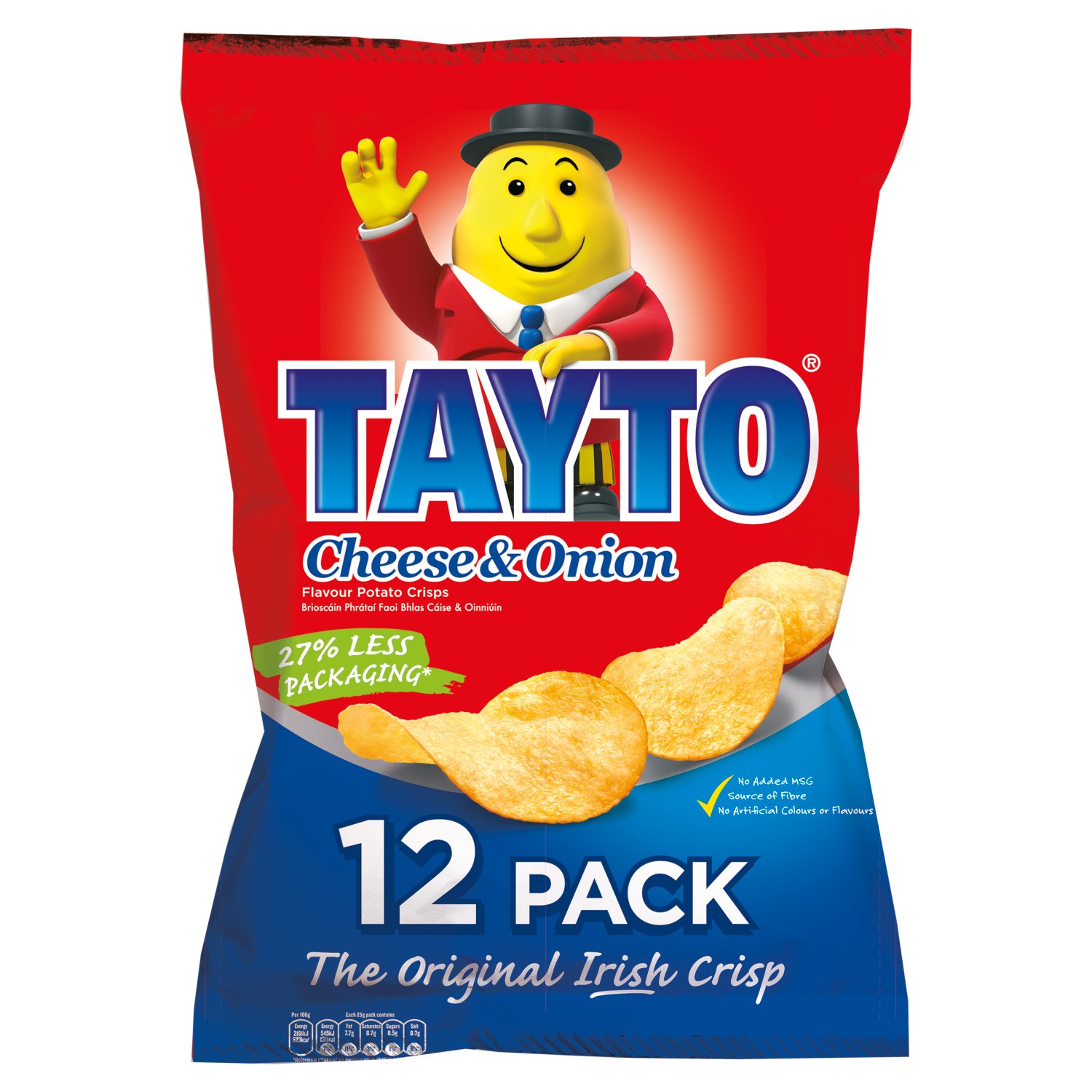 Tayto Cheese & Onion Multipack Crisps 12 Pack 300g