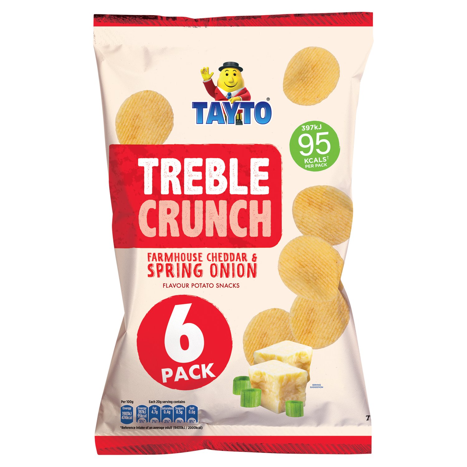 Tayto Treble Crunch Farmhouse Cheddar & Spring Onion Crisps 6 Pack (120 g)