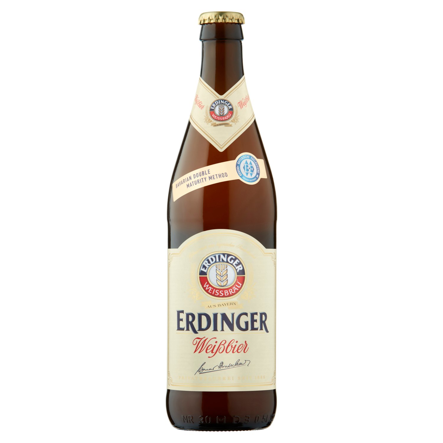 The original since 1886. 

Erdinger Weissbier Classic wheat beer blends gently spicy malt aromas with mildly bitter hops. Its secret lies in our unique Erdinger brewing yeasts. They provide the fruity notes and unmistakably fresh flavour. The finishing touch for every Erdinger Weissbier is a further specialty: the “Bayerische Edelreifung” or double maturity method. After the main fermentation process, we give our beer the time it needs to mature a second time in the bottle. And we are happy to give it this time. Because this allows its delicious lively nature and the harmonious interplay of its various aromas to fully unfold. 

Erdinger Weissbier with fine yeast, the crowning glory of traditional Bavarian brewing skills. With its elegant flavour, this wheat beer is like no other. Every sip leaves you wanting more.