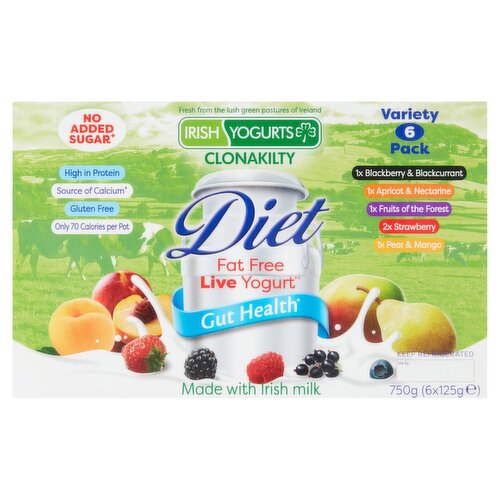 Irish Yogurts Diet Fat Free Yogurt Variety 6 Pack (125 g)