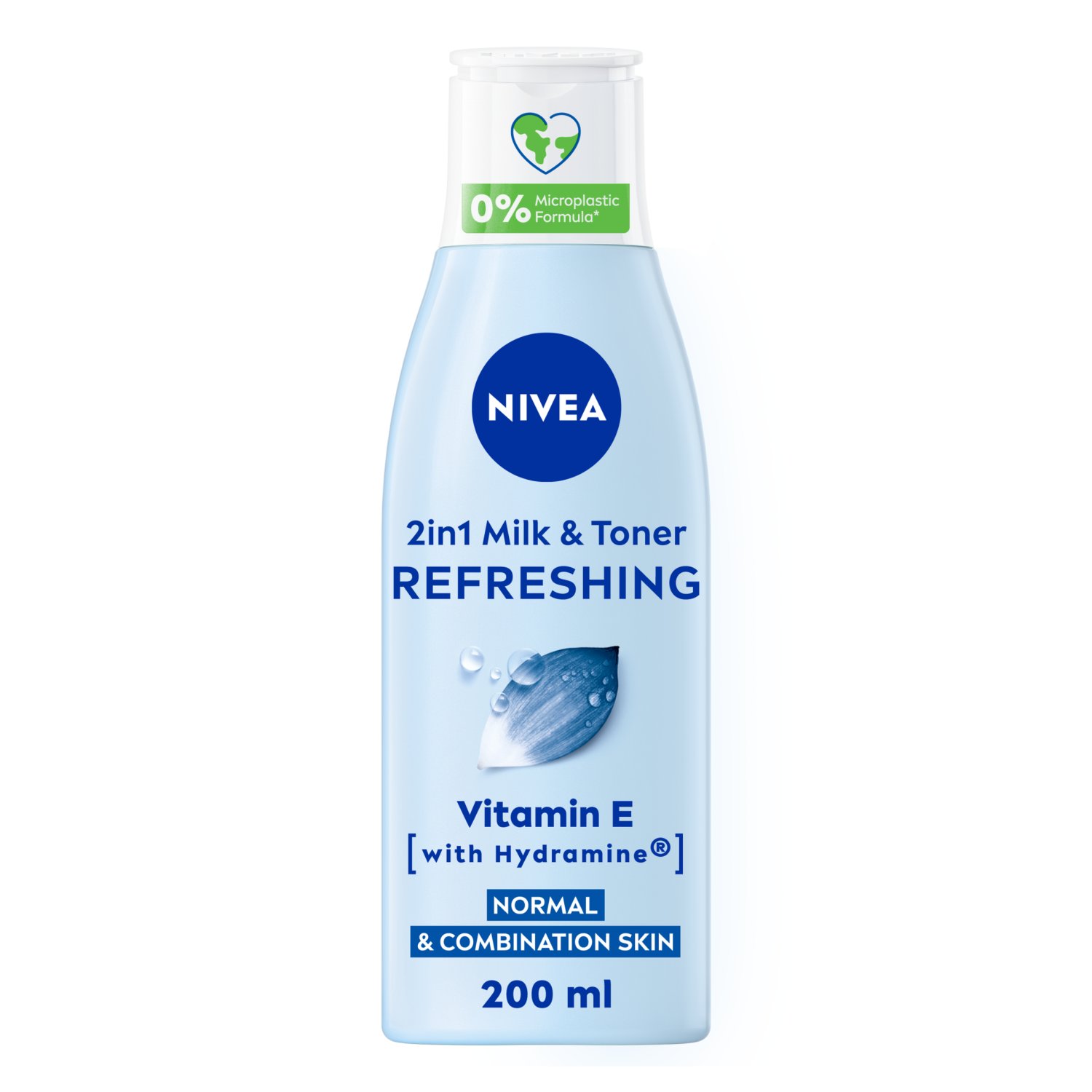 The NIVEA Refreshing 2-in-1 Milk & Toner is enriched with Vitamin E and Hydramine, which is known to effectively bind moisture in the skin. Especially developed for normal and combination skin, it not only deeply cleanses, tones and removes make-up, but also intensively moisturises and refreshes the skin. 

RESULT:
The skin is deeply cleansed and refreshed, looking healthy and beautiful.
Skin compatibility dermatologically approved.