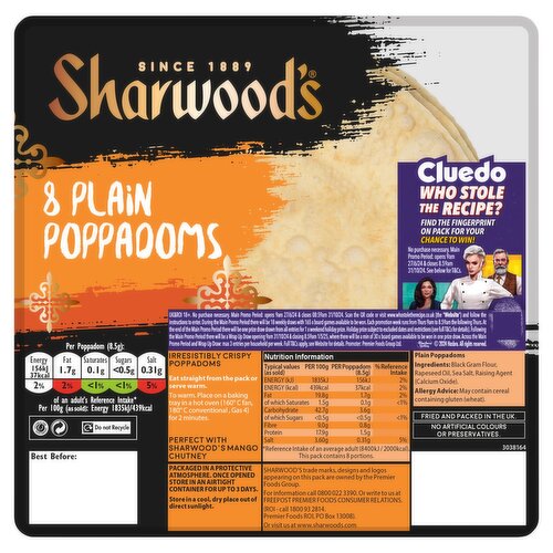 Sharwood's Plain Poppadoms 8 pack (72 g)