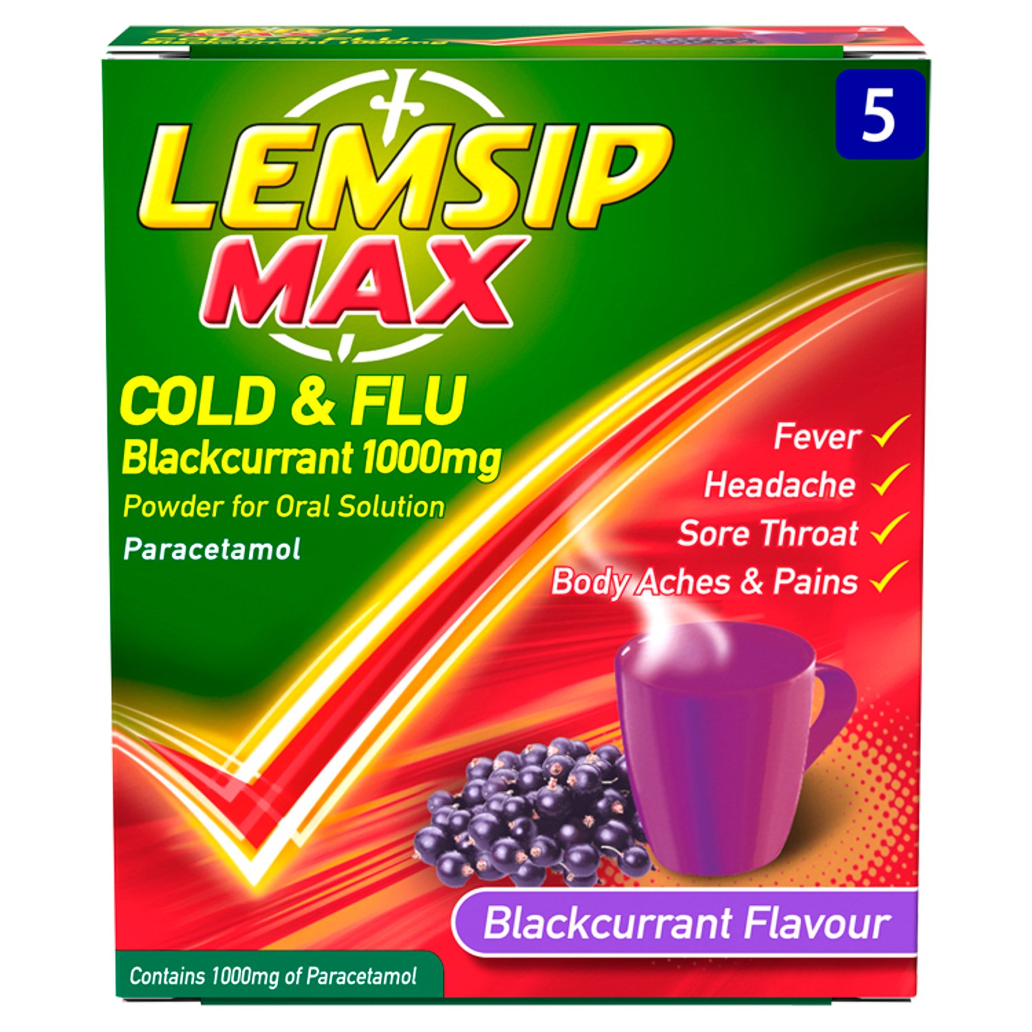 Lemsip Max Cold and Flu Blackcurrent Sachets (5 Piece)