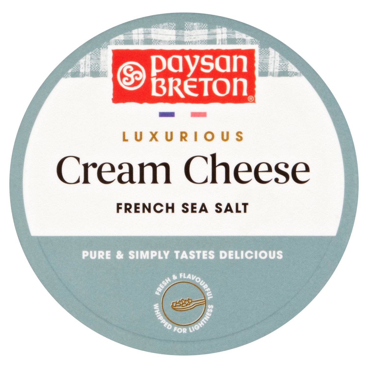 A delicious traditional French whipped cream cheese seasoned with a hint of sea salt from the Guérande estuary in France.

Whipped for a light and airy texture making it easy to spread or dip.

The defining ingredient - Cream Cheese with great cheese taste, endorsed by the Craft Guild of Chefs.