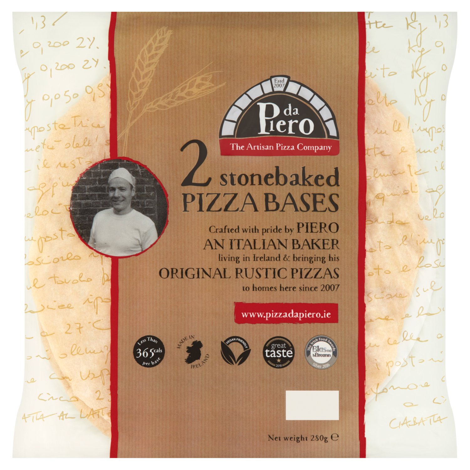 Crafted with pride by Piero an Italian Baker living in Ireland & bringing his Original Rustic Pizzas to homes here since 2007