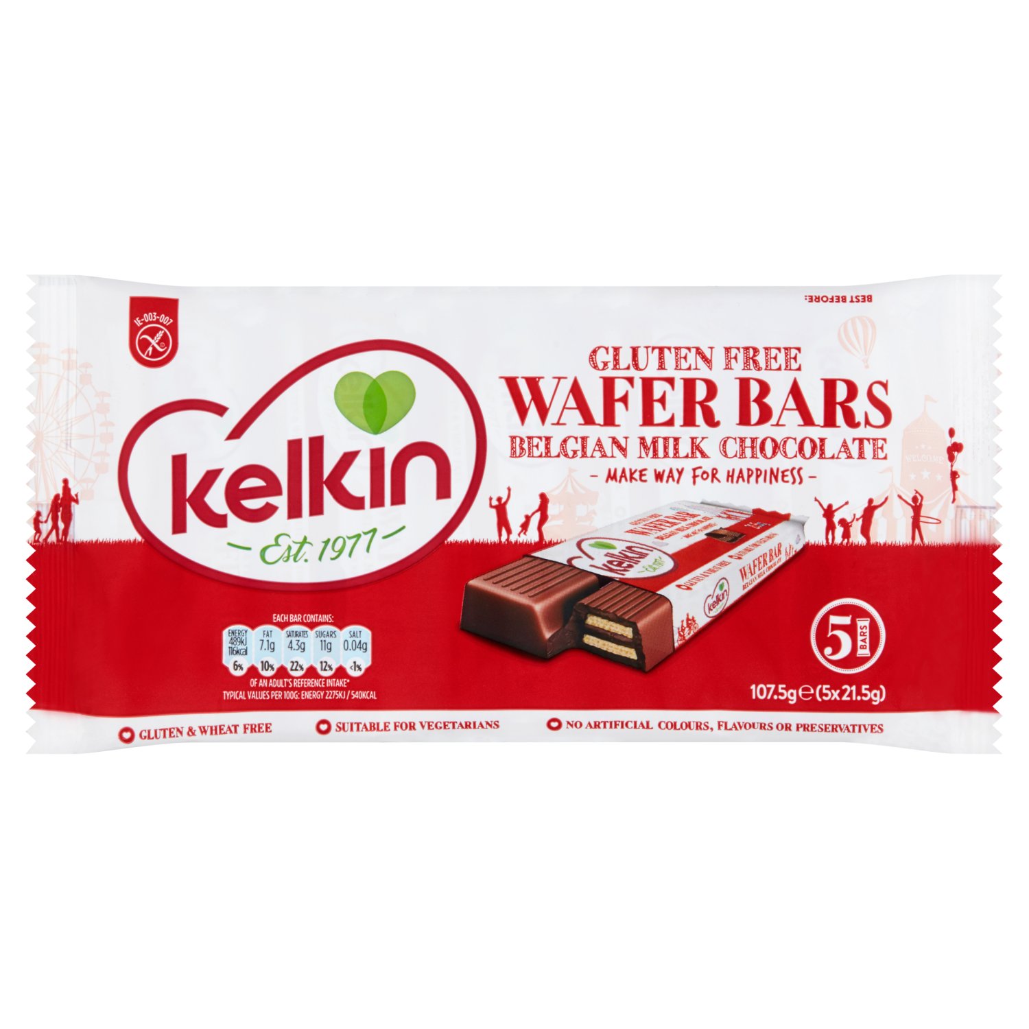Kelkin Gluten Free Belgian Milk Chocolate Wafer Bars (107.5 g)