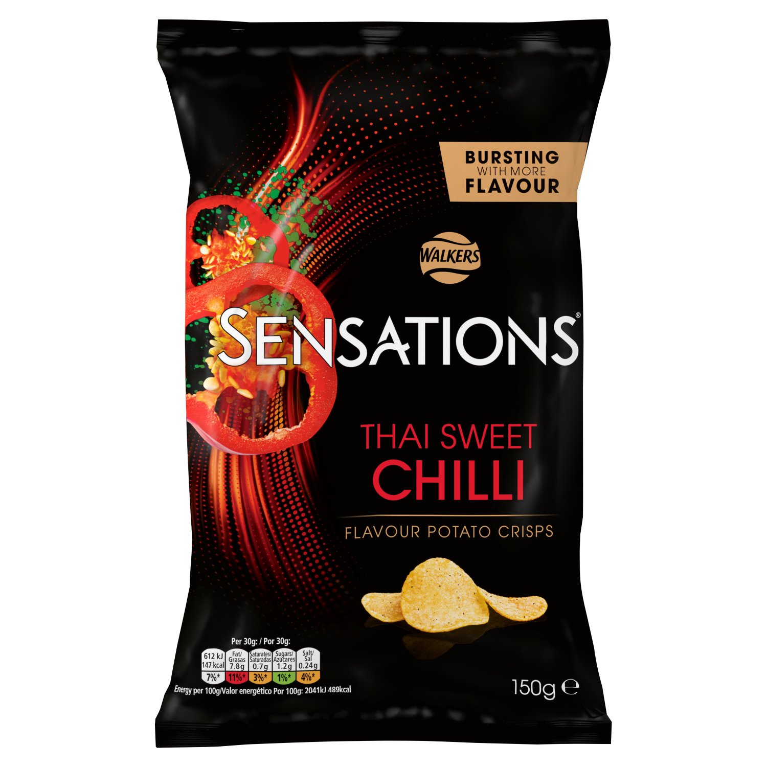 - Discover the extraordinary flavour of Sensations crisps, made with specially selected potatoes and thicker cut for a satisfying crunch
- Sensations Thai Sweet Chilli Crisps combine a subtly sweet and spicy flavour with fragrant herbs and a delicate kick to finish
- Perfect for sharing with friends
- Or serve with Sensations Peanuts for the perfect party snack platter
- Suitable for vegetarians
- Contains no artificial colours, preservatives or MSG
