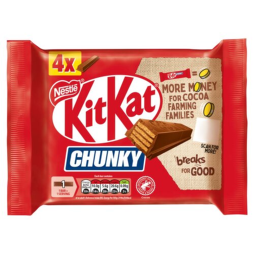 Nestle KitKat Chunky Milk Chocolate Biscuit Bars 4 Pack (40 g