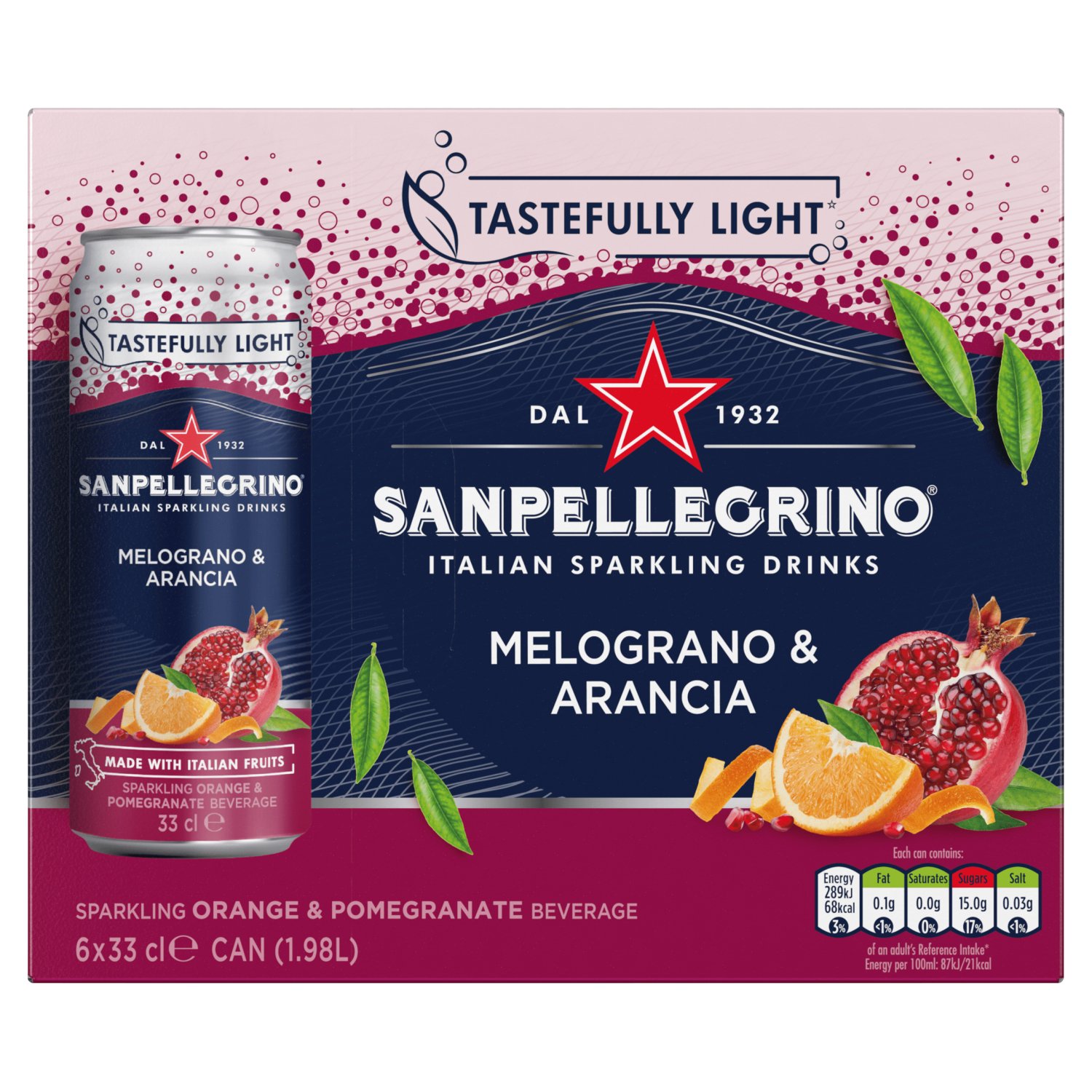 San Pellegrino Pomegranate & Orange 6 Pack Cans (330 ml)