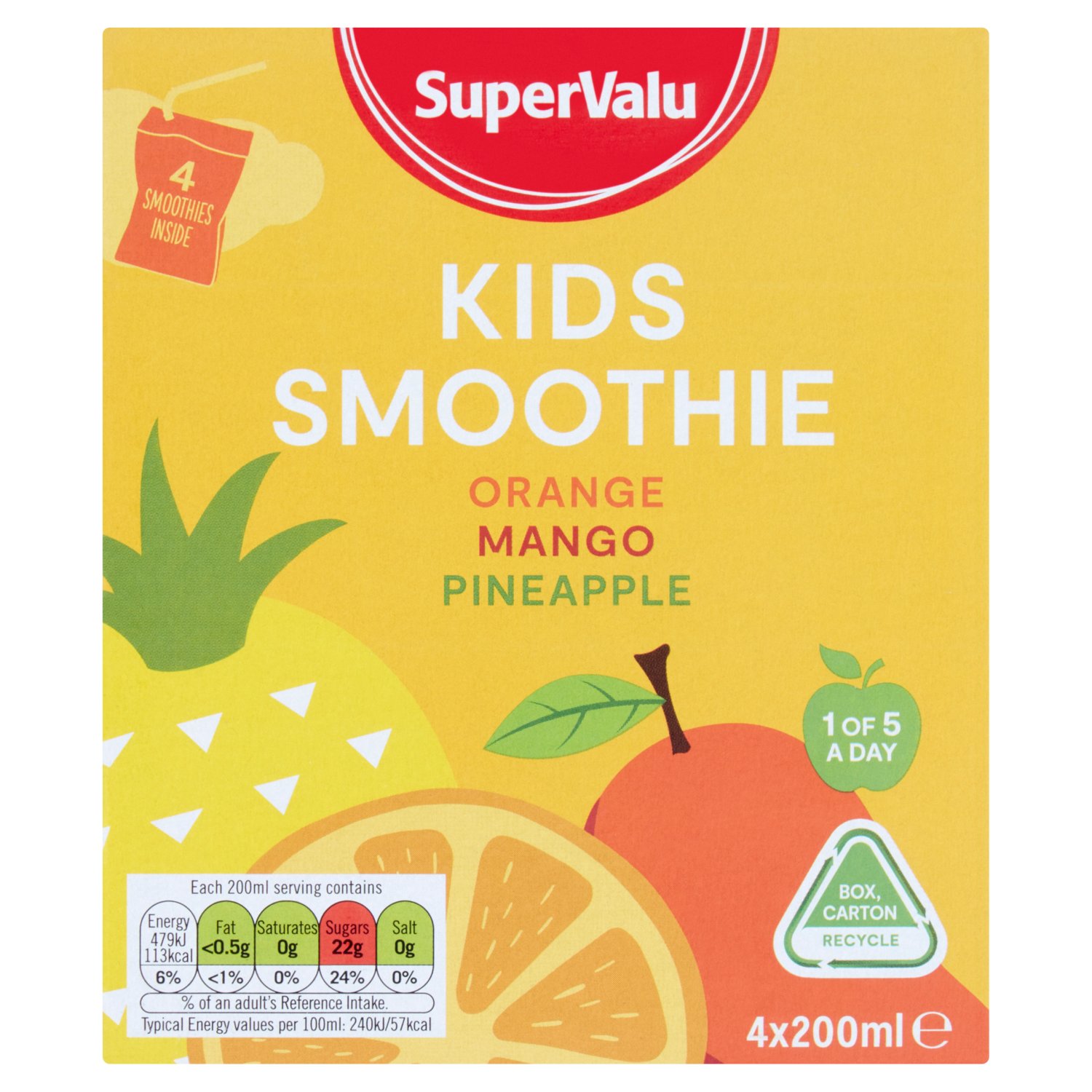 SuperValu Kids Smoothies Orange & Mango 4 Pack (200 ml)