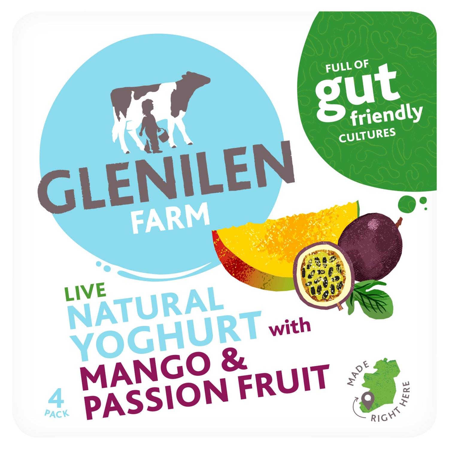 Glenilen Farm Natural Yoghurt with Mango & Passion Fruit 4 Pack (125 g)