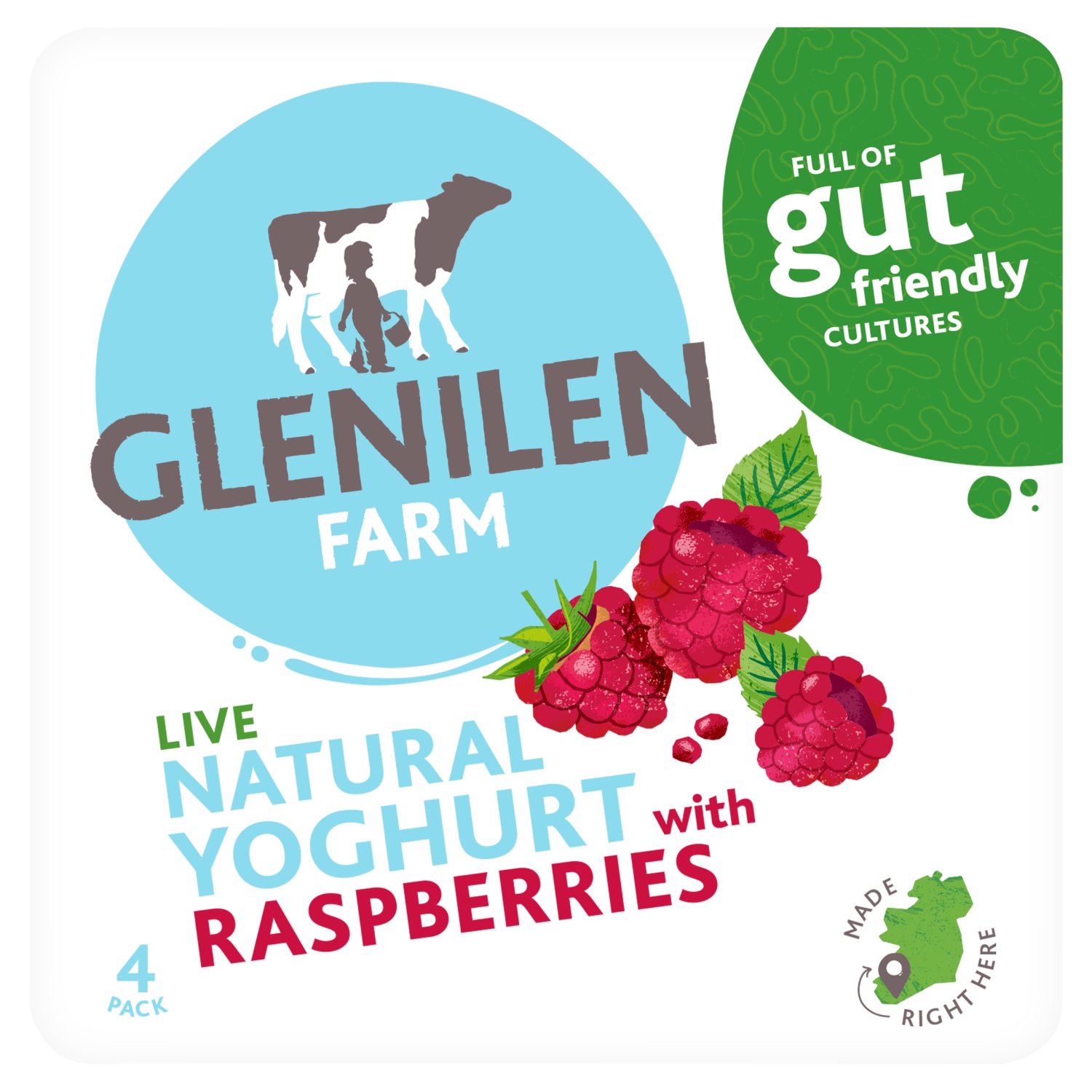 Glenilen Farm Natural Yoghurt with Raspberries 4 Pack (125 g)