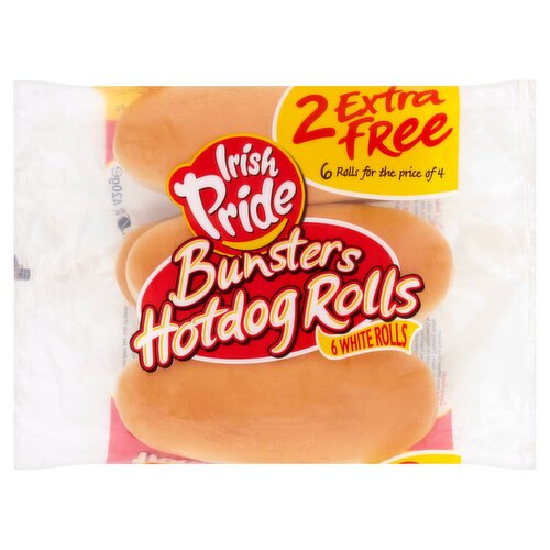 Irish Pride Bunsters Hotdog Rolls 6 Pack (420 g)