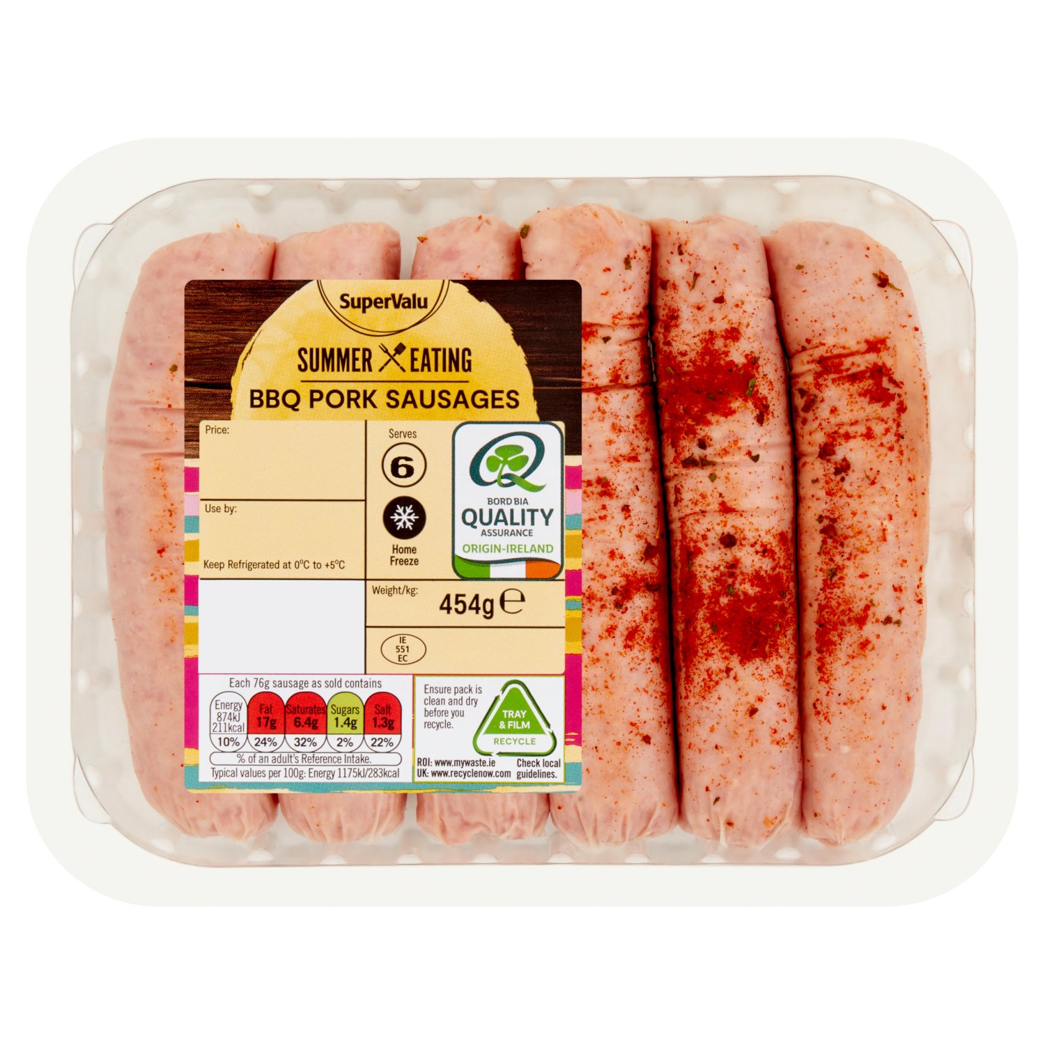 SuperValu Fresh Irish Barbeque Pork Sausage 6 Pack (454 g)