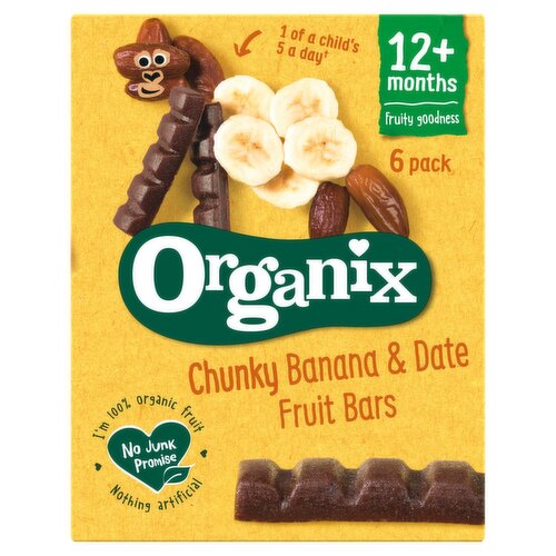 Organix Chunky Banana & Date Fruit Bars 12+ Months 6 Pack (102 g)