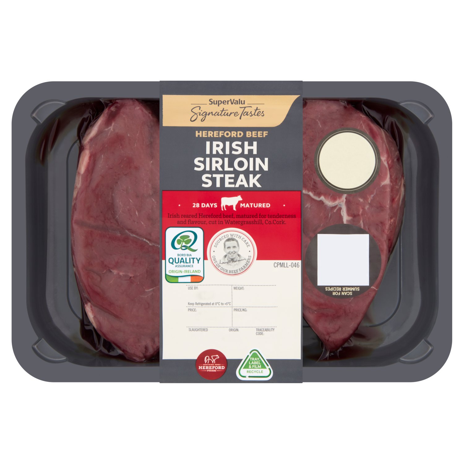 Irish reared Hereford beef, matured for tenderness and flavour, cut in Watergrasshill, Co. Cork.