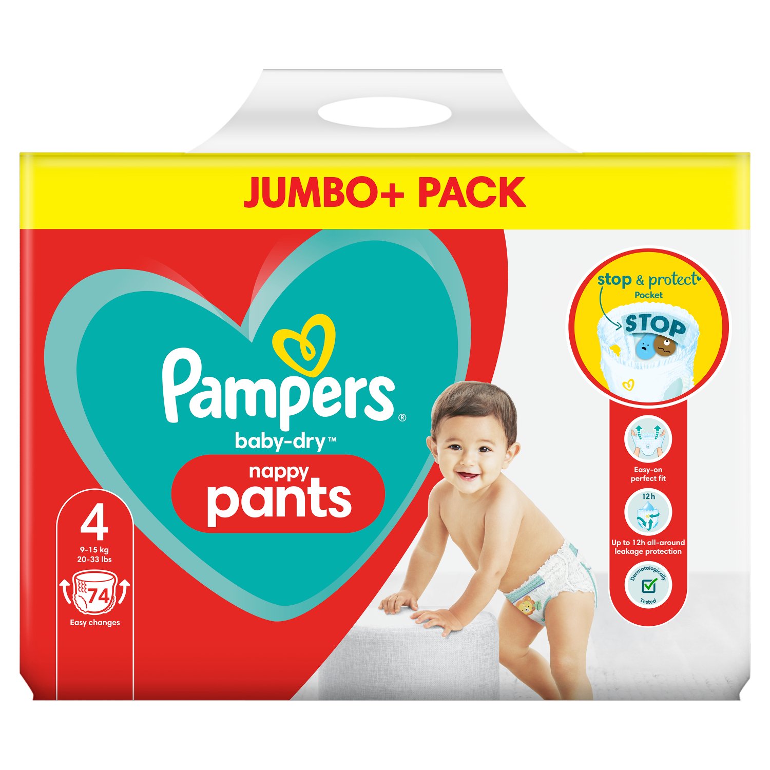 Pampers Baby-Dry Nappy Pants Size 4 Jumbo+ Pack 74pce (74 Piece)