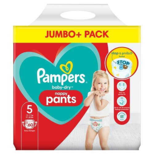 Pampers Baby-Dry Pants Size Nappies Jumbo+ Pack (60 Piece)