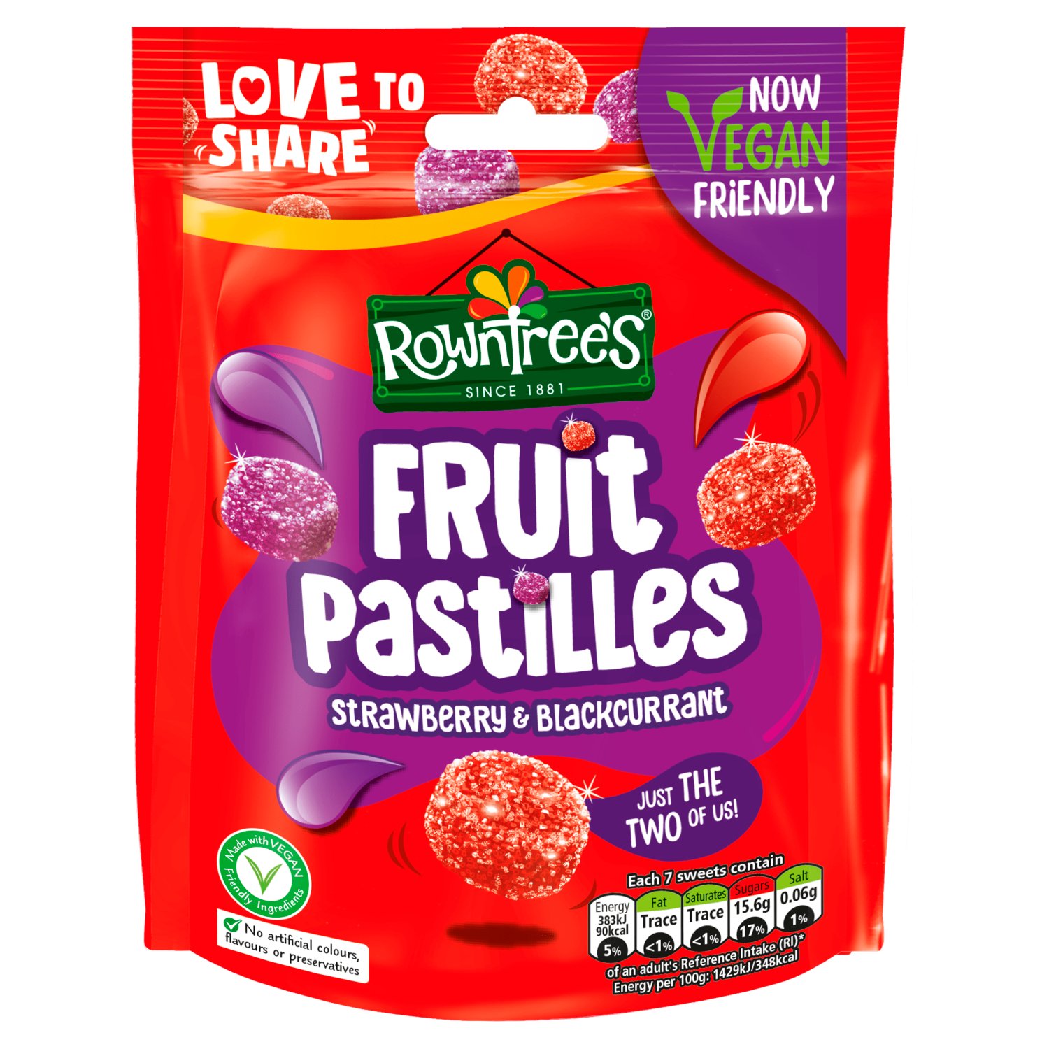 Rowntree's Fruit Pastilles Strawberry & Blackcurrant Pouch (143 g)